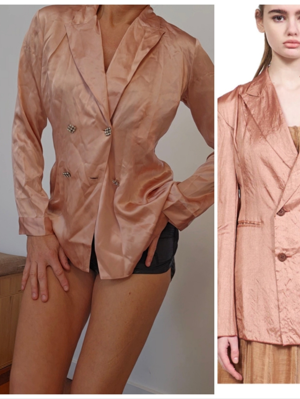 Revolve Sample 100% Silk Rhinestone Button Rose Pink Smoking Jacket S